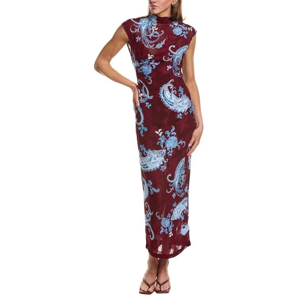 Hemant & Nandita Womens  Burnout Jacquard Maxi Dress, Red